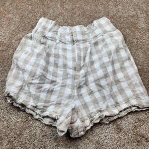 A New Day Tan Gingham Paperbag Waist Shorts High Rise XS Tan White Checkered